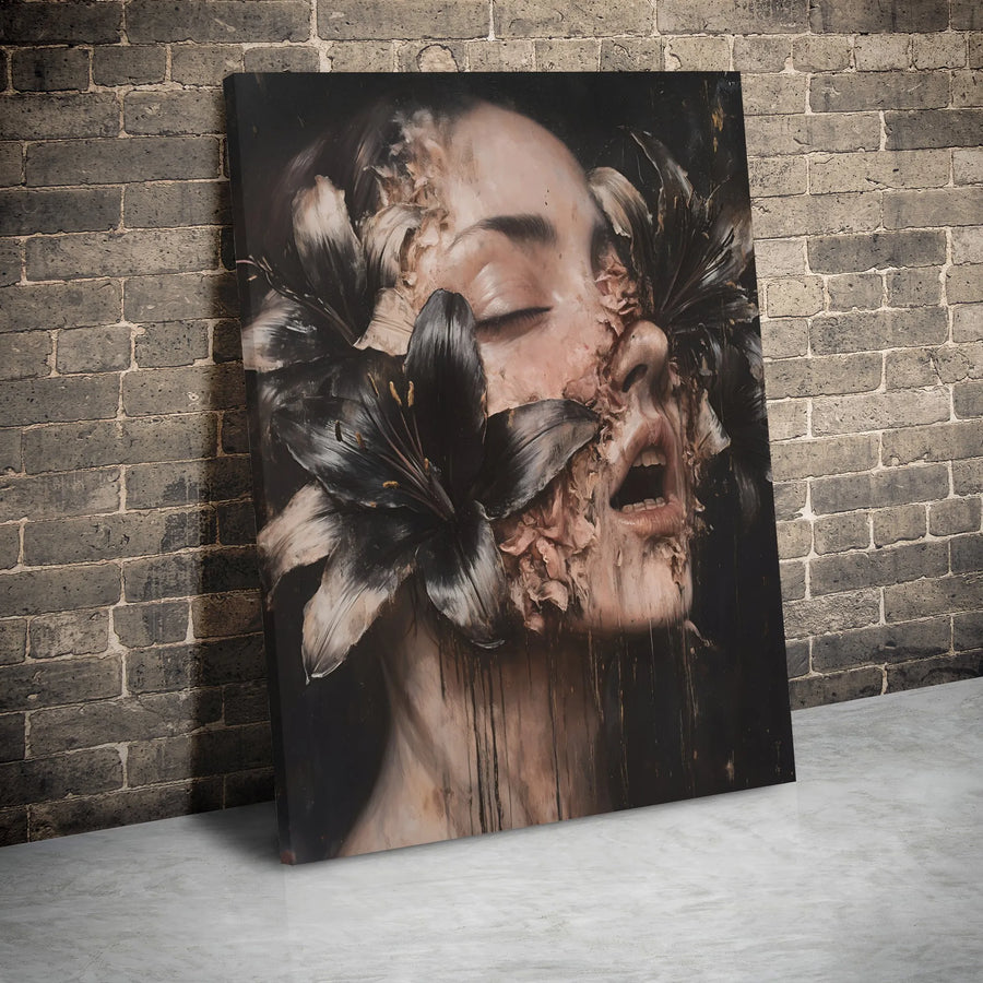 Surreal Woman Portrait Canvas Art | Dark Floral Gothic Wall Decor | 1.25" Gallery Wrap Premium Print | Moody Fine Art for Home Office