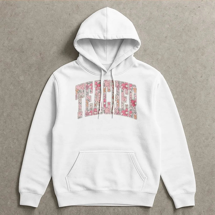 Floral Teacher Hoodie | Retro Spring Flower Graphic Crewneck | Soft Cotton Blend Pullover | Teacher Appreciation Gift