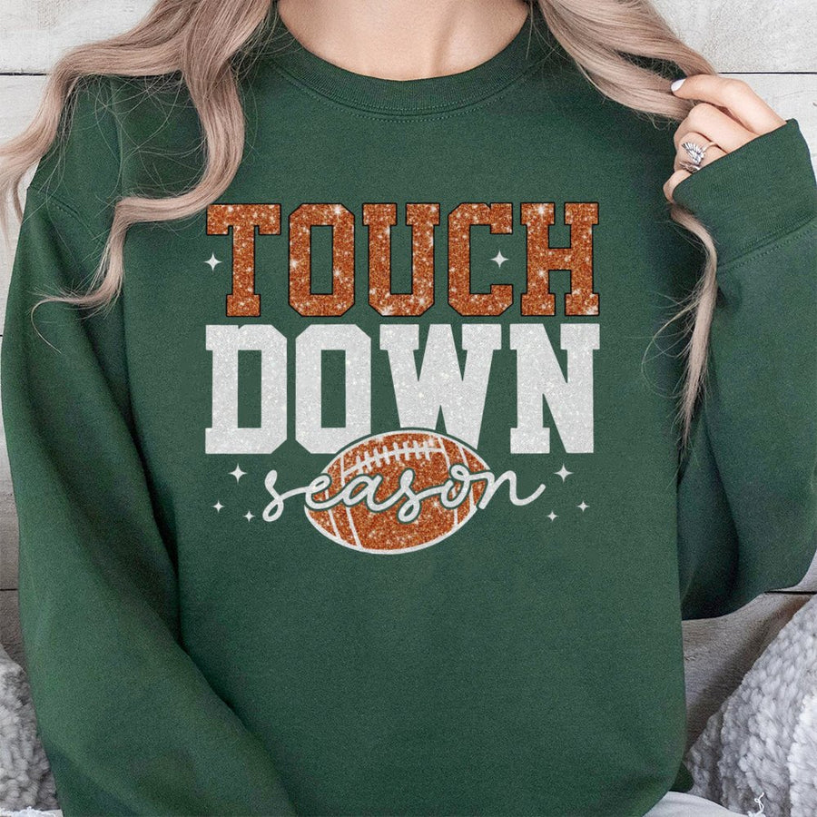Touchdown Season Football Sweatshirt | Glitter Graphic Fall Game Day Shirt | Premium Cotton Blend | Unisex Cozy Gift for Football Fans