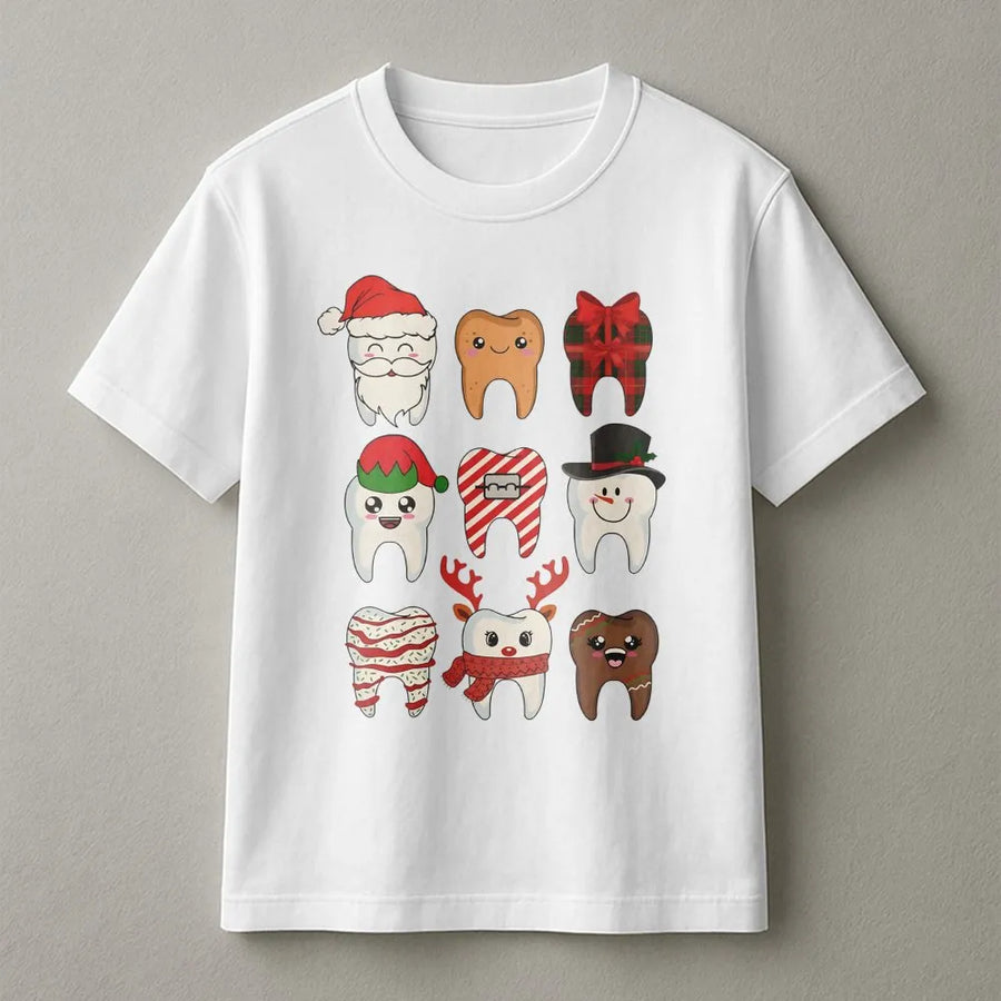 Christmas Teeth T-Shirt | Funny Dental Hygienist Holiday Graphic | Premium Soft Cotton Tee | Dentist Appreciation Gift for Dental Assistant