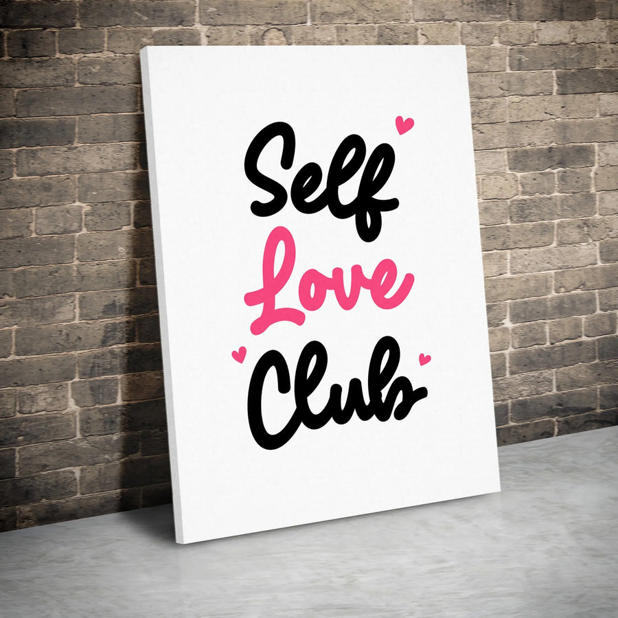 Self Love Club Canvas Wall Art | Modern Positive Affirmation Print | Premium Gallery Wrapped Canvas | Bedroom & Dorm Decor Gift for Her