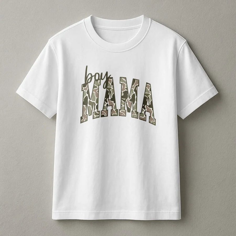 Boy Mama Camo T-Shirt | Trendy Motherhood Graphic Tee | Premium Comfort Colors Cotton | Gift for New Mom, Casual Mom Apparel