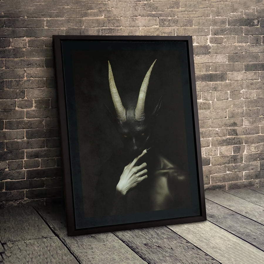 Dark Demon Wall Art | Shushing Horned Figure Gothic Portrait | 1.25" Gallery Wrapped Canvas | Macabre Home Decor Gift for Occult Enthusiasts