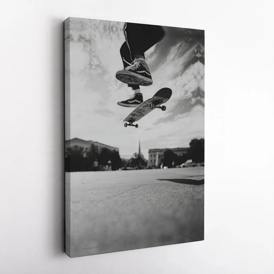 Skateboarder Wall Art Canvas | Black and White Action Sport Photography | Gallery-Quality 1.25" Profile | Urban Home Office Decor Gift