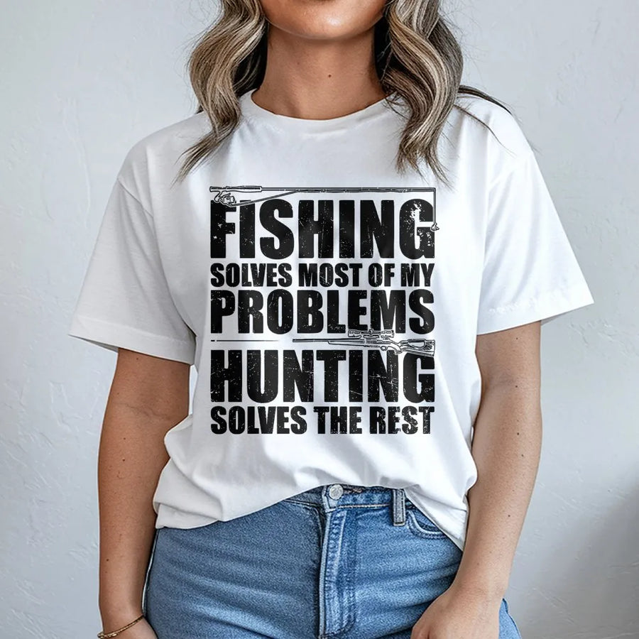 Fishing and Hunting T-Shirt | Funny Outdoorsman Graphic Print | Premium Soft Cotton | Perfect Gift for Fishermen and Hunters