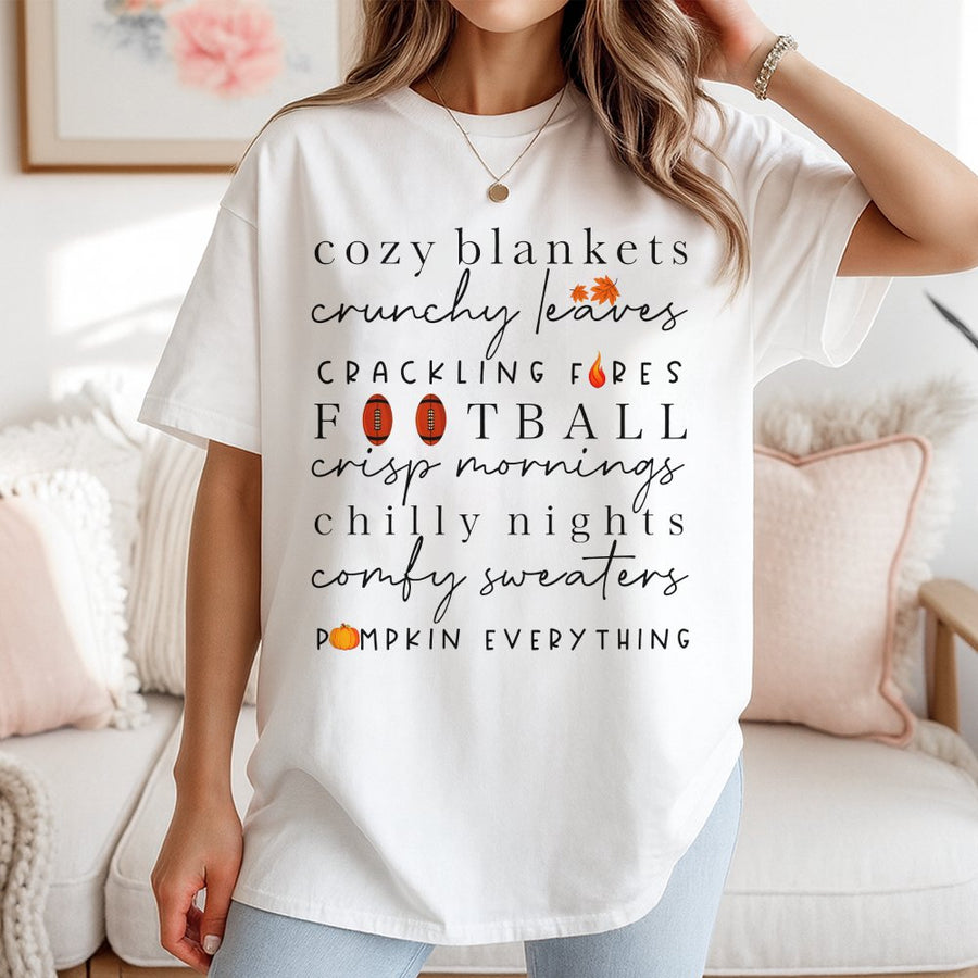 Fall Vibes Football T-Shirt | Cozy Aesthetic Autumn Design | Premium 100% Soft Cotton | Cute Seasonal Gift for Football Fans and Women