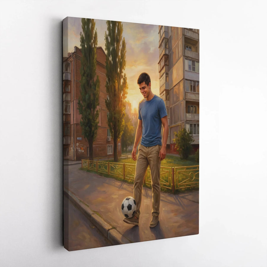 Soccer Wall Art | Urban Street Football Painting | Premium Gallery Wrapped Canvas | Gift for Soccer Player, Sports Room Decor