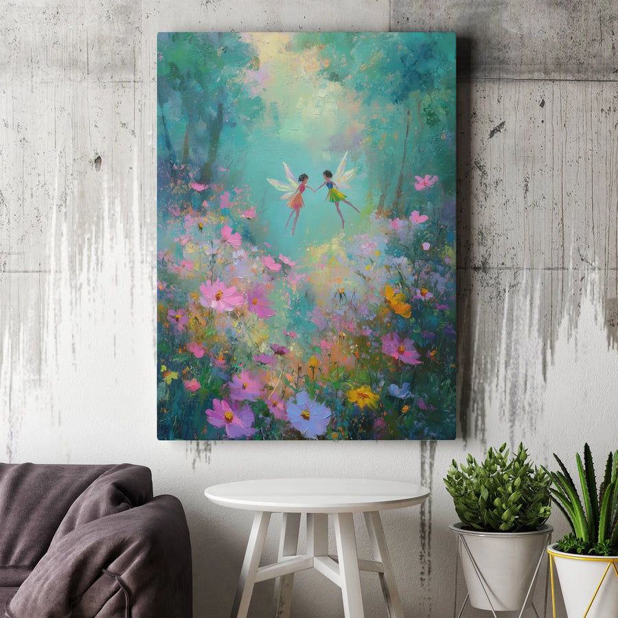 Fairy Wall Art Canvas Print | Whimsical Forest Flower Meadow Painting | Premium Fade-Resistant Decor | Magical Gift for Nature Lovers