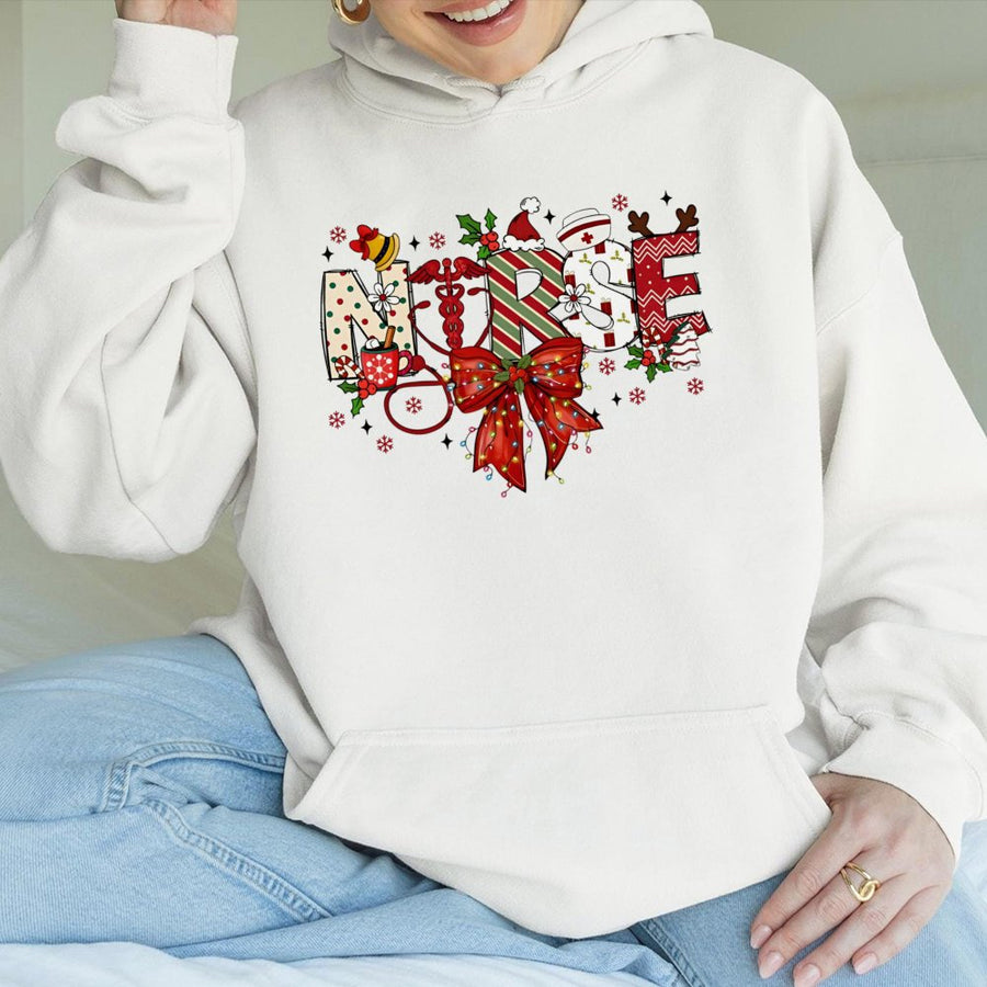 Christmas Nurse Hoodie | Festive Medical Stethoscope Design | Cotton-Polyester Blend | Holiday Gift for Nurses and Nursing Students