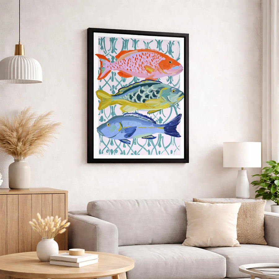 Colorful Fish Canvas Wall Art | Coastal Nautical Tropical Fish Painting | Premium Gallery Wrapped Decor | Gift for Ocean Lovers & Beach House
