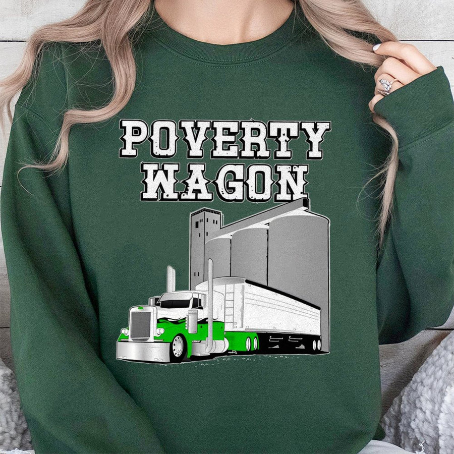 Poverty Wagon Semi Truck Sweatshirt | Vintage Hopper Bottom Trailer Graphic | Premium Cotton Blend | Gift For Truckers And Farmers