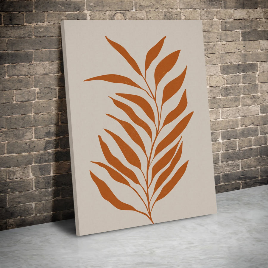 Boho Botanical Leaf Canvas Wall Art | Minimalist Terracotta Plant Print | Premium Gallery-Wrapped Gallery Quality | Modern Home Decor Gift