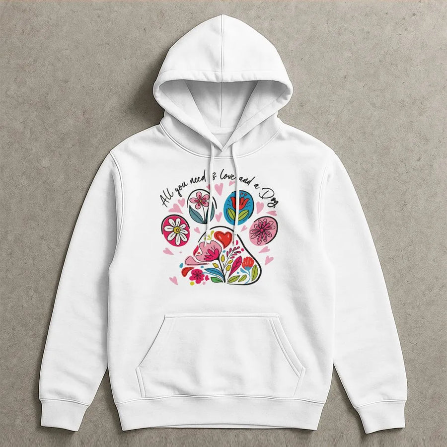 Dog Mom Hoodie | Floral Paw Print Design | Soft Cotton-Polyester Blend | Perfect Gift for Dog Lovers and Valentine's Day