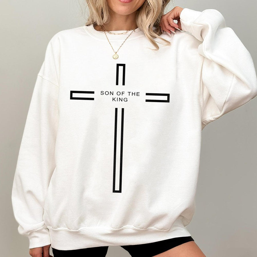 Son Of The King Cross Sweatshirt | Minimalist Christian Graphic | Premium Cotton Blend | Religious Gift for Men and Women