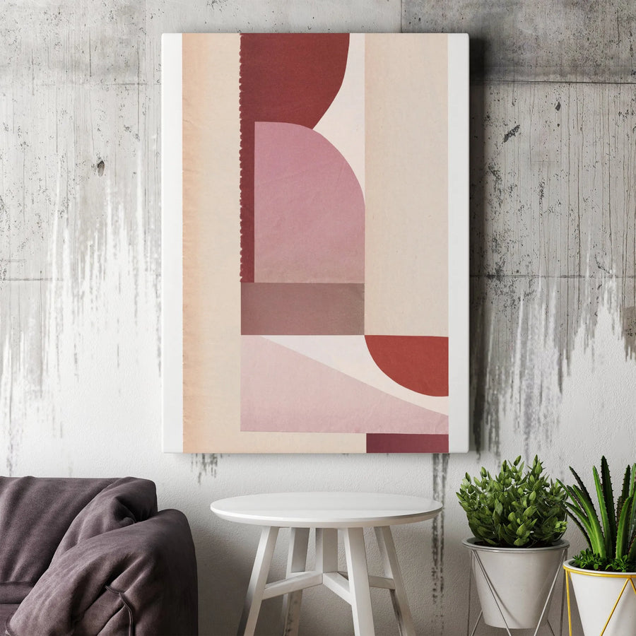 Abstract Geometric Vertical Canvas | Terracotta And Blush Shapes | Premium Gallery Wrapped Canvas | Modern Living Room Wall Decor Gift