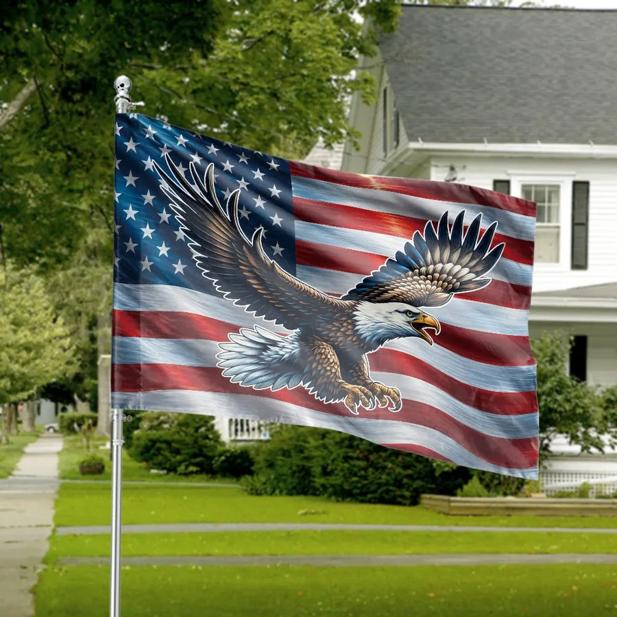 Patriotic American Flag House Flag | Flying Bald Eagle USA Design | Weather-Resistant Polyester | Outdoor Yard Decor Gift for Veterans