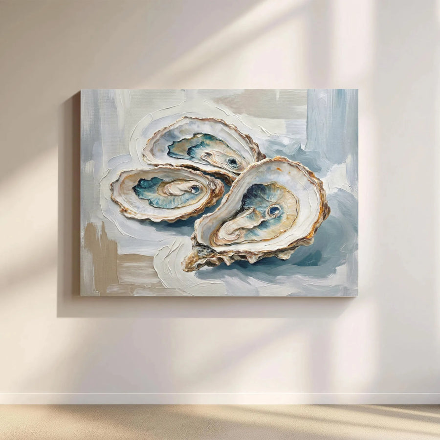 Oyster Canvas Wall Art | Modern Coastal Painting Print with Textured Look | Premium Thick Gallery Wrap Canvas | Unique Gift for Beach House Decor