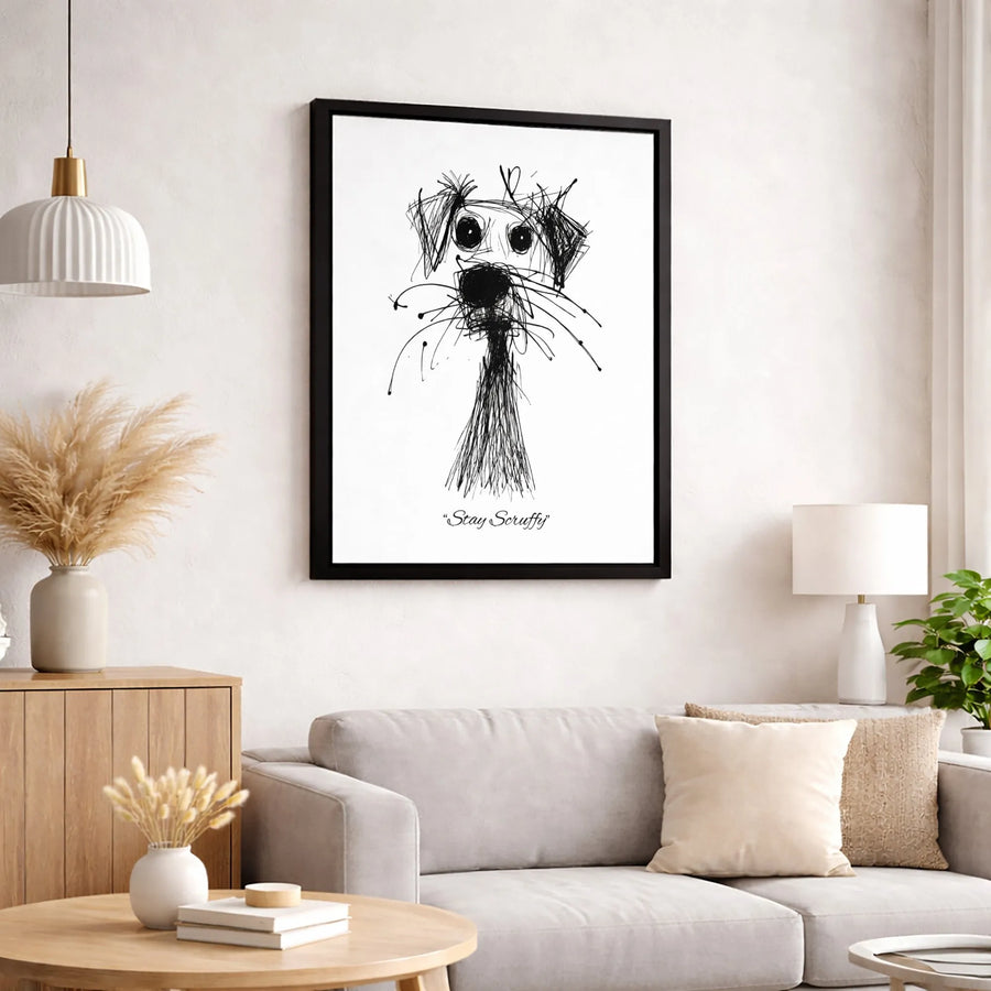 Stay Scruffy Dog Canvas Wall Art | Whimsical Scribble Sketch Design | Gallery-Quality Premium Print | Unique Gift for Dog Lovers & Pet Owners