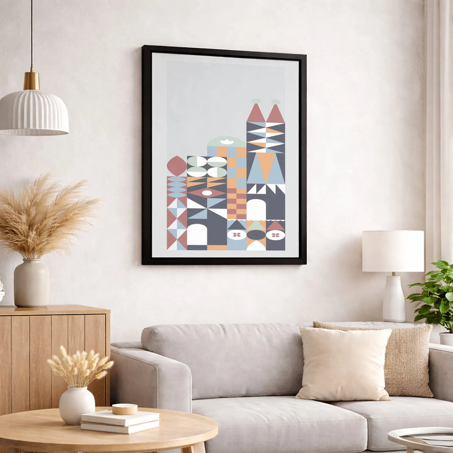 Geometric Castle Canvas Wall Art | Mid-Century Modern Architecture Print | 1.25-Inch Gallery Wrap | Minimalist Home Decor Gift