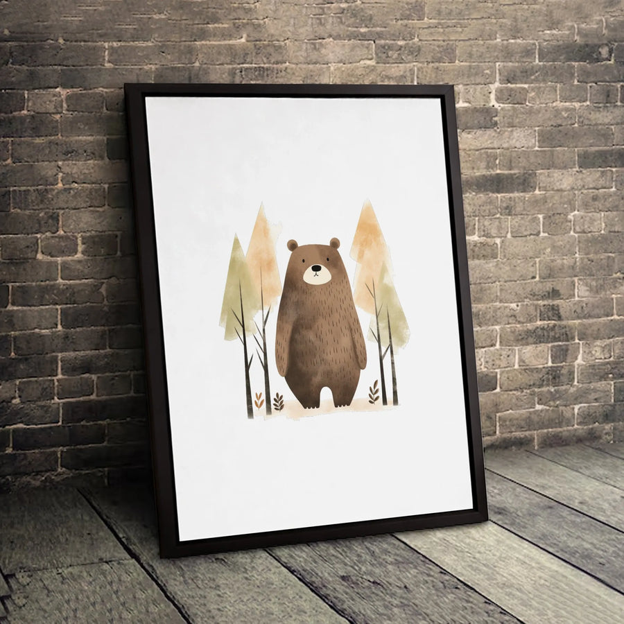 Brown Bear Wall Art | Watercolor Woodland Forest Canvas Print | 1.25 Inch Premium Gallery Wrap | Cute Nursery Decor & Nature Lover Gift