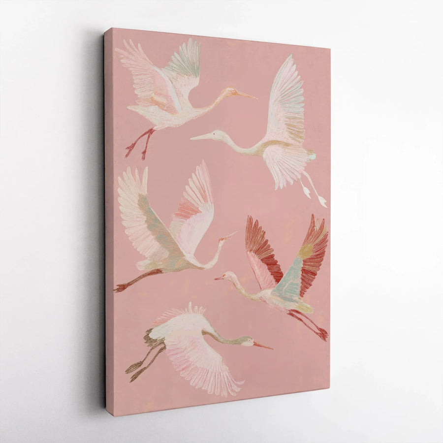 Flying Cranes Canvas Print | Vintage Chinoiserie Bird Illustration | Premium Thick Canvas | Zen Bedroom Decor Gift