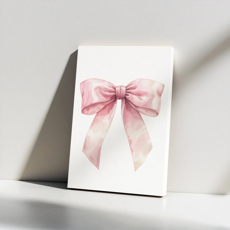 Pink Bow Watercolor Canvas Art | Coquette Aesthetic Ribbon Print | Premium Gallery Wrapped Canvas | Gift for Girls Room Decor