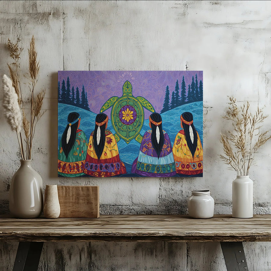 Indigenous Spirit Sea Turtle Wall Art | Native American Inspired Graphic Print | Premium 1.25 inch Gallery Wrapped Canvas | Home Decor Gift