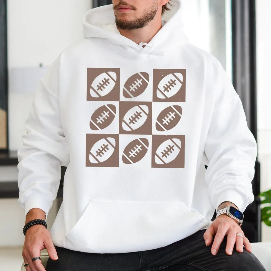 Checkered Football Shirt | Retro Game Day Grid Graphic | Premium Soft Cotton Tee | Gift for Football Mama