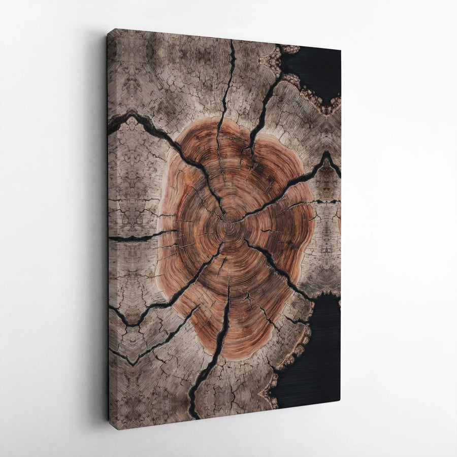 Tree Trunk Growth Ring Canvas Wall Art | Symmetrical Wood Grain Abstract Print | Gallery Wrapped Premium Decor | Nature Inspired Gift for Modern Home