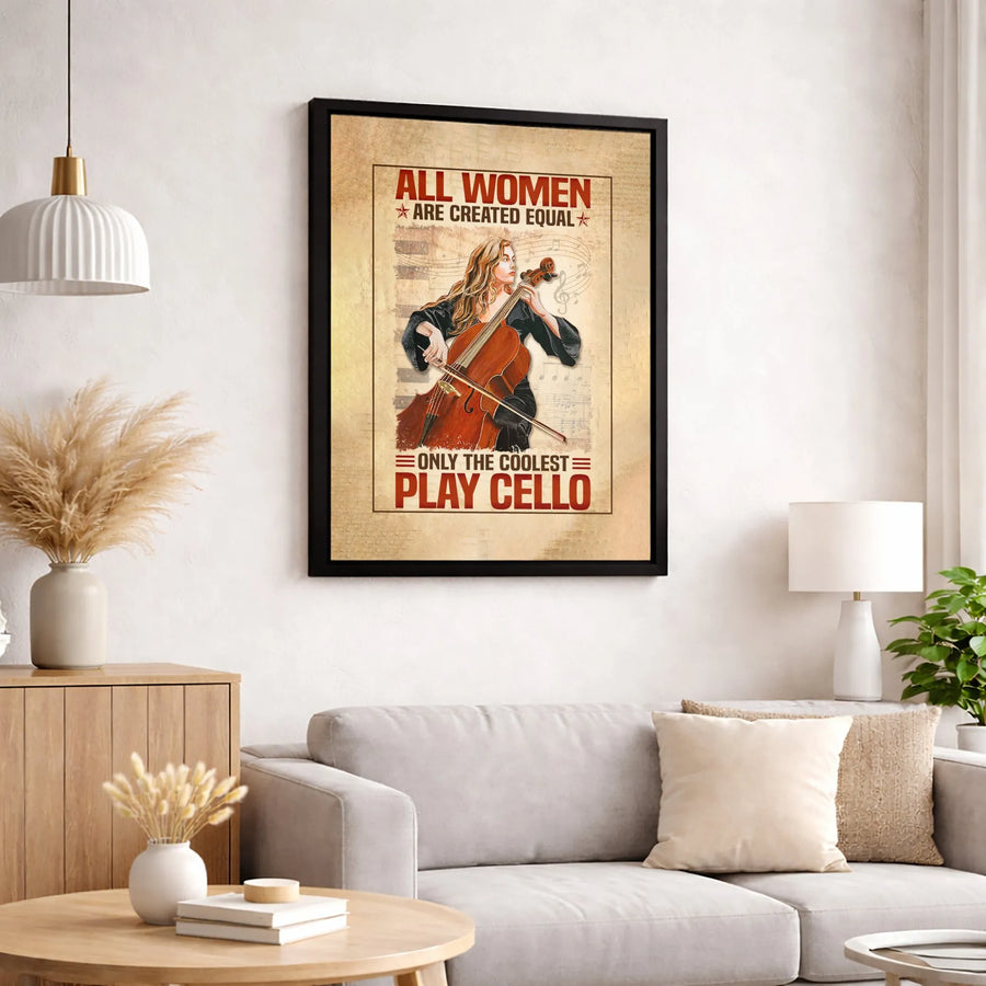 Cello Player Wall Art | Music Lover Gift for Women | Premium Gallery Wrapped Canvas | Vintage Style Musician Decor