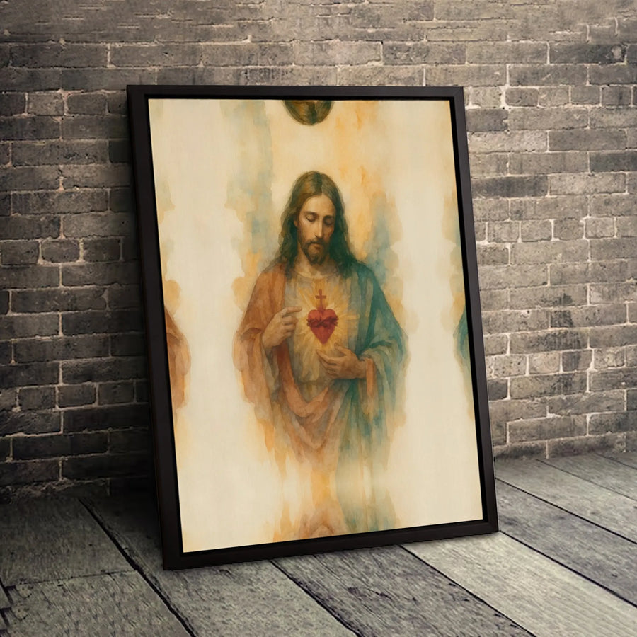 Sacred Heart of Jesus Canvas Wall Art | Watercolor Religious Portrait | 1.25-Inch Gallery Wrap | Christian Home Decor Gift