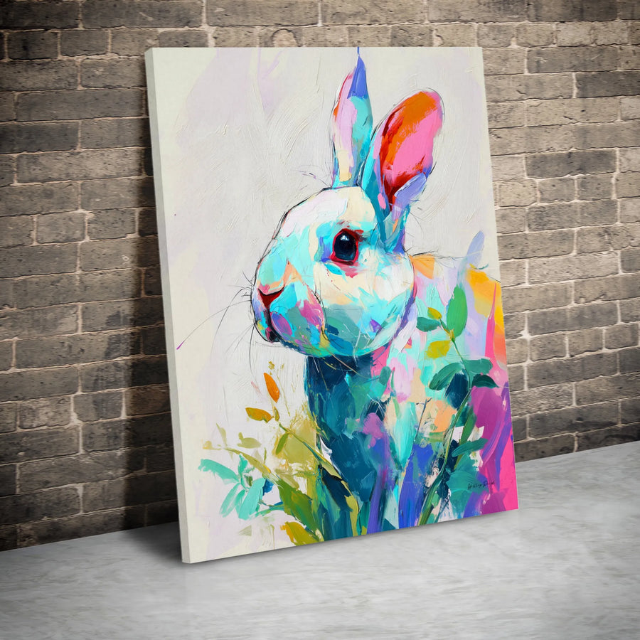Abstract Rabbit Canvas Wall Art | Colorful Painterly Animal Portrait | Premium Gallery Wrapped Canvas | Modern Home Decor Gift for Animal Lovers