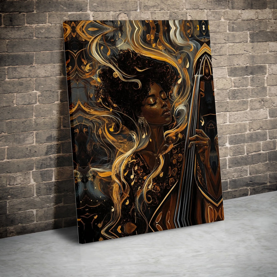 Black Woman Musician Canvas Print | Abstract Soulful Jazz Music Art | Premium Gallery Wrapped Canvas | Living Room Decor Gift for Music Lover