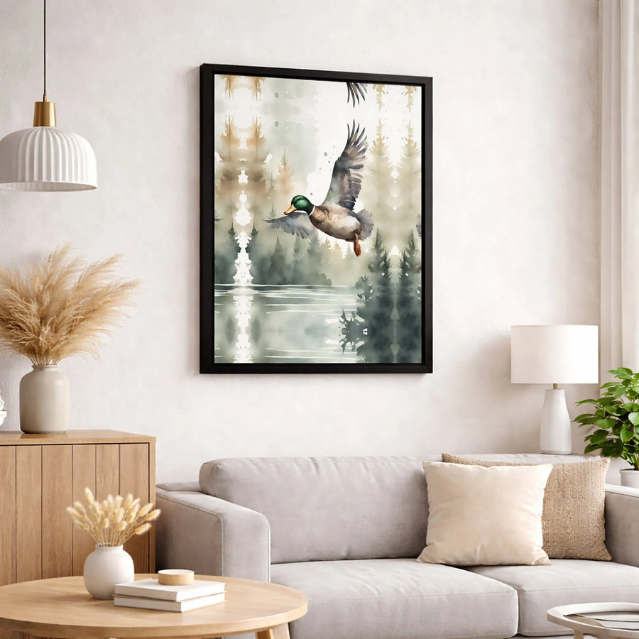 Mallard Duck Canvas Wall Art | Watercolor Forest Lake Landscape | Gallery-Quality 1.25 Inch Profile | Rustic Cabin Home Decor Gift