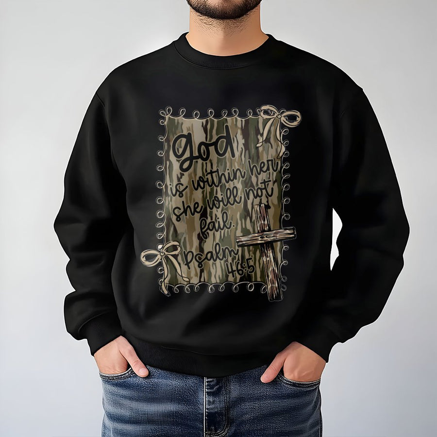 God Is Within Her Sweatshirt | Psalm 46:5 Bible Verse Graphic | Premium Cotton Blend | Christian Gift for Women and Teens