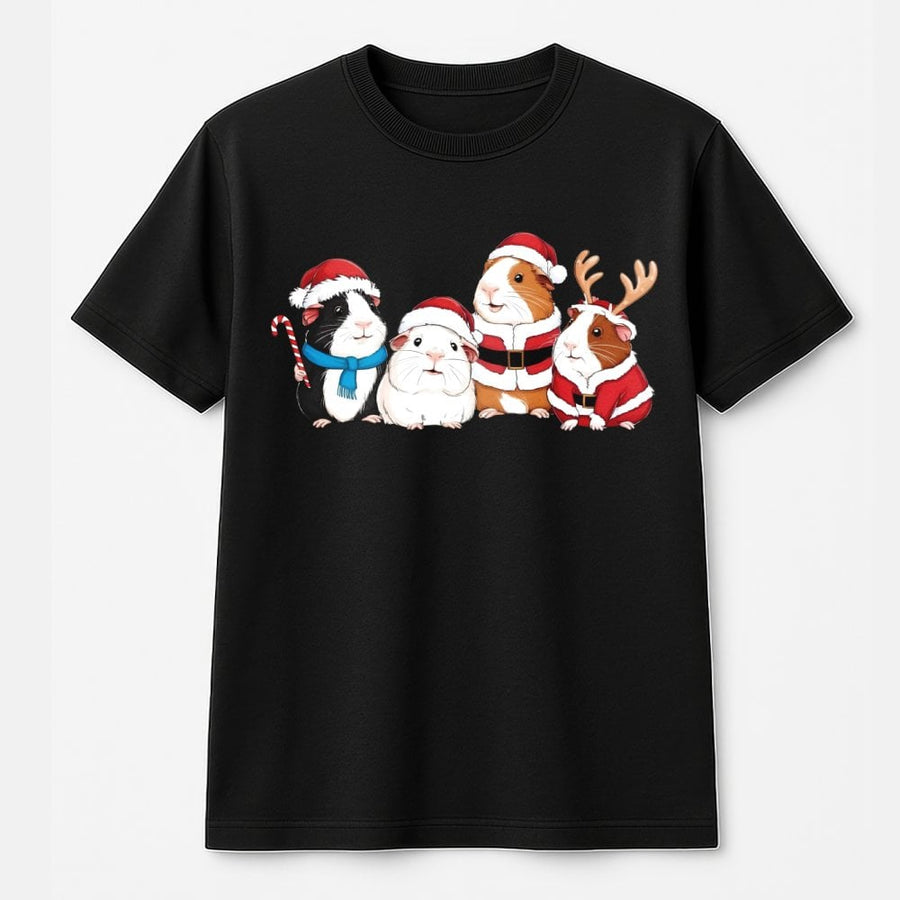 Guinea Pig Christmas T-Shirt | Cute Santa Reindeer Graphic | 100% Cotton Premium Tee | Holiday Gift for Pet Lovers