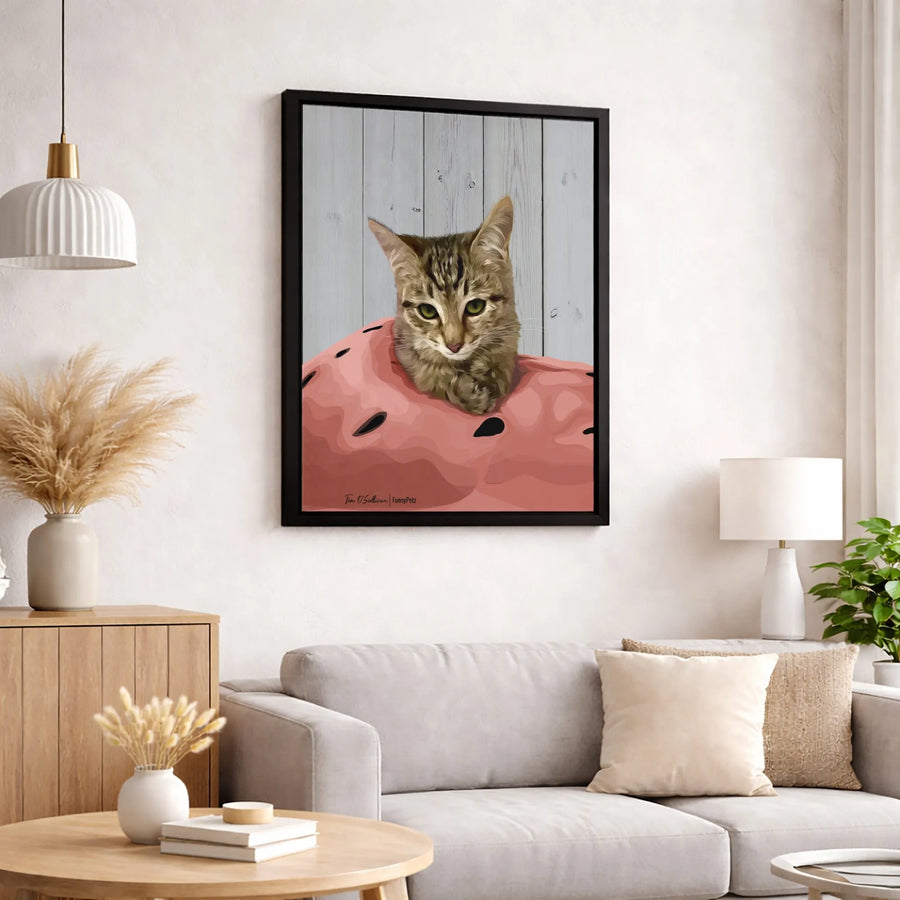 Tabby Cat Wall Art | Cute Kitten in Watermelon Print | Premium Gallery Wrapped Canvas | Whimsical Animal Lover Gift