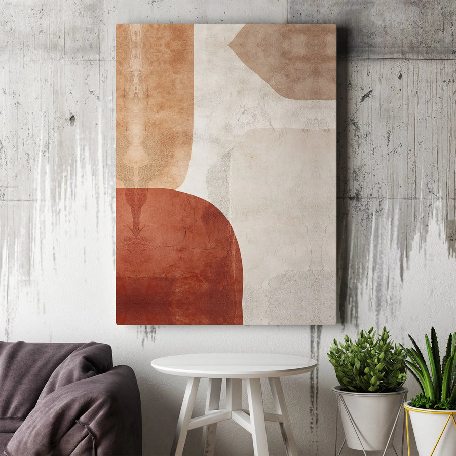 Boho Abstract Canvas Wall Art | Terracotta and Beige Organic Shapes | 1.25 Inch Gallery Wrap | Minimalist Modern Home Decor