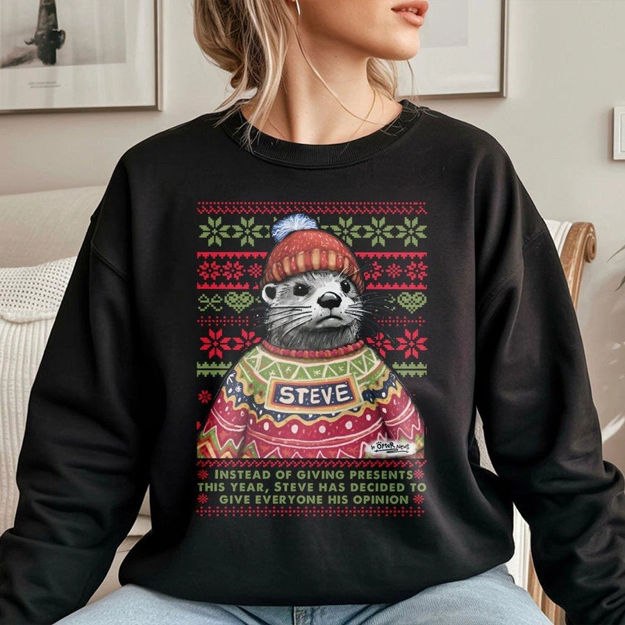 Steve The Otter Ugly Christmas Sweatshirt | Funny Animal Holiday Graphic Sweater | Premium Cotton-Poly Blend | Humorous Gift For Otter Lovers