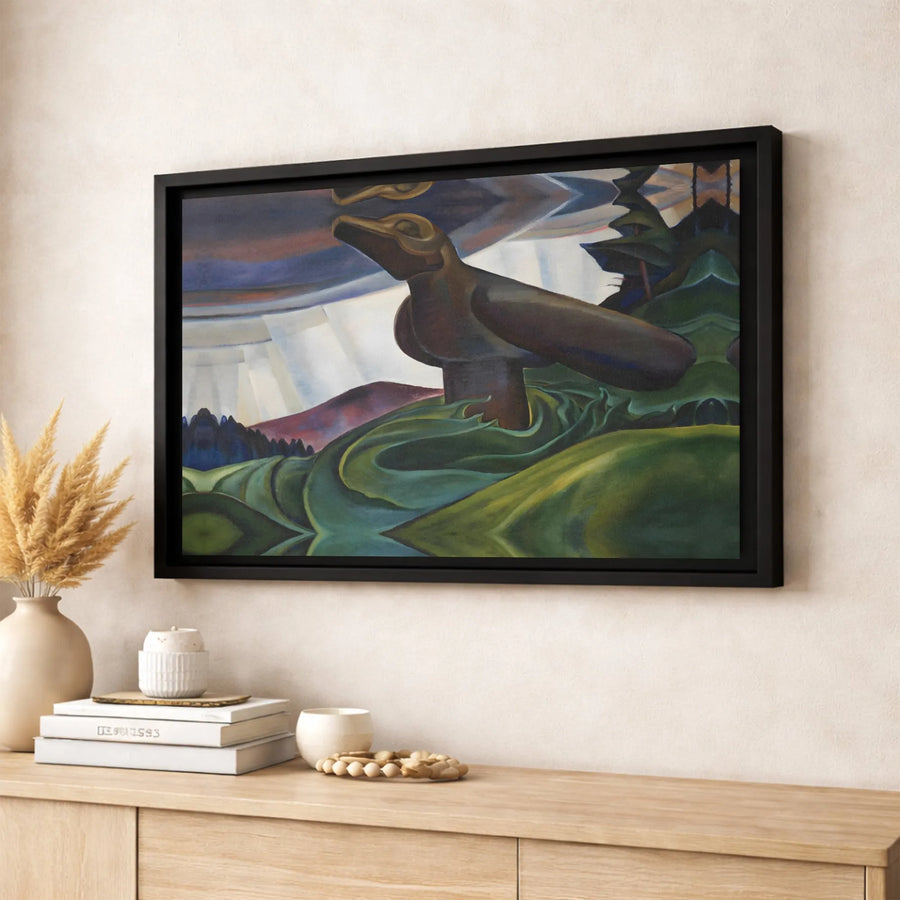 Totem Bird Wall Art | Abstract Pacific Northwest Landscape Canvas | Premium Gallery Wrapped Print | Nature Inspired Home Decor Gift