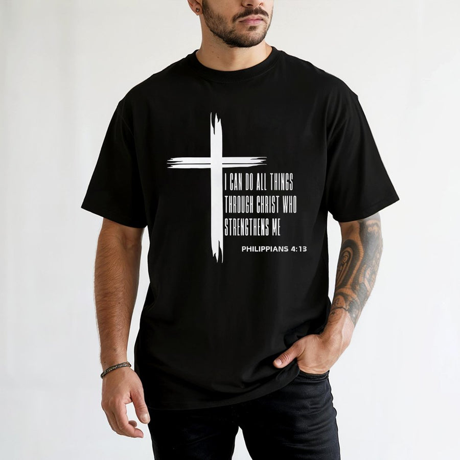 Philippians 4:13 T-Shirt | I Can Do All Things Through Christ Cross Design | 100% Cotton Premium Apparel | Inspirational Christian Gift for Faith