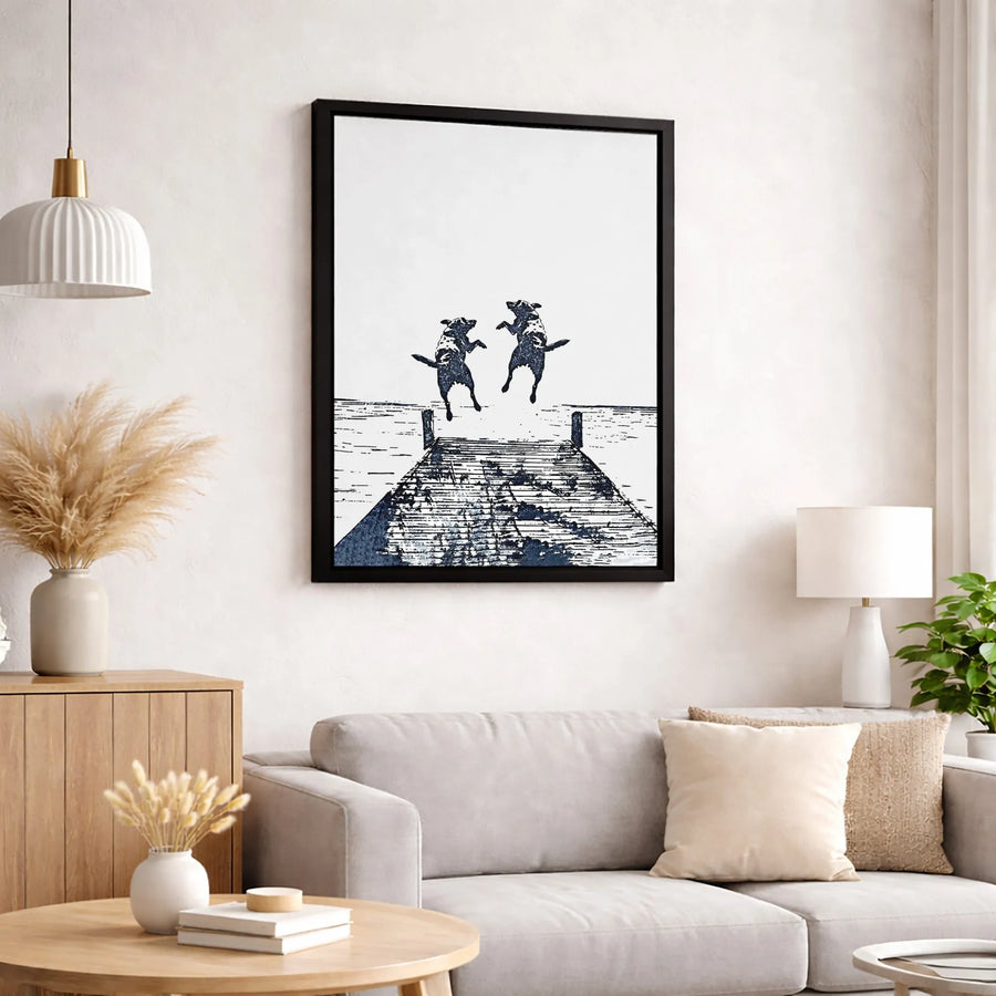Dog Dock Jumping Canvas Art | Abstract Sketch Wall Decor | Premium Fade-Resistant Gallery Print | Perfect Gift for Dog Lovers
