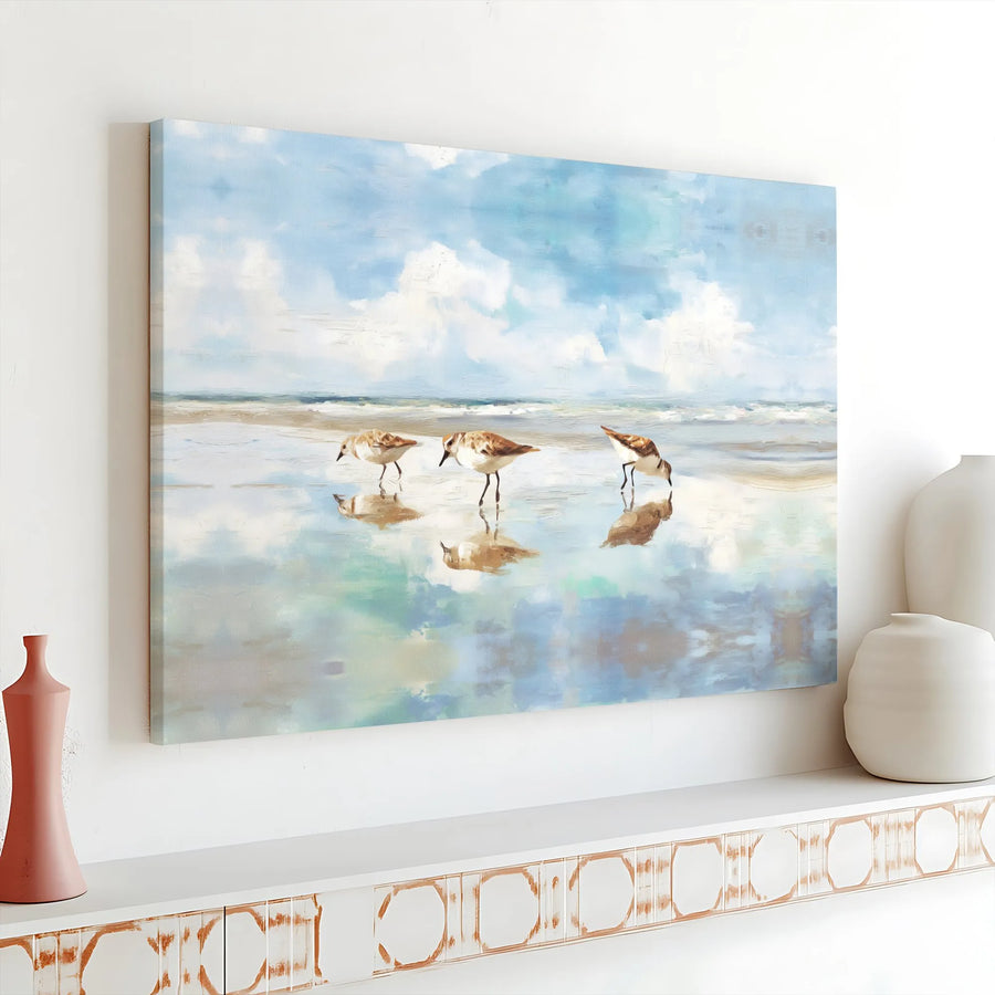 Sandpiper Beach Canvas Wall Art | Peaceful Seascape Painting Print | Premium Thick Gallery Wrapped Canvas | Coastal Home Decor Gift