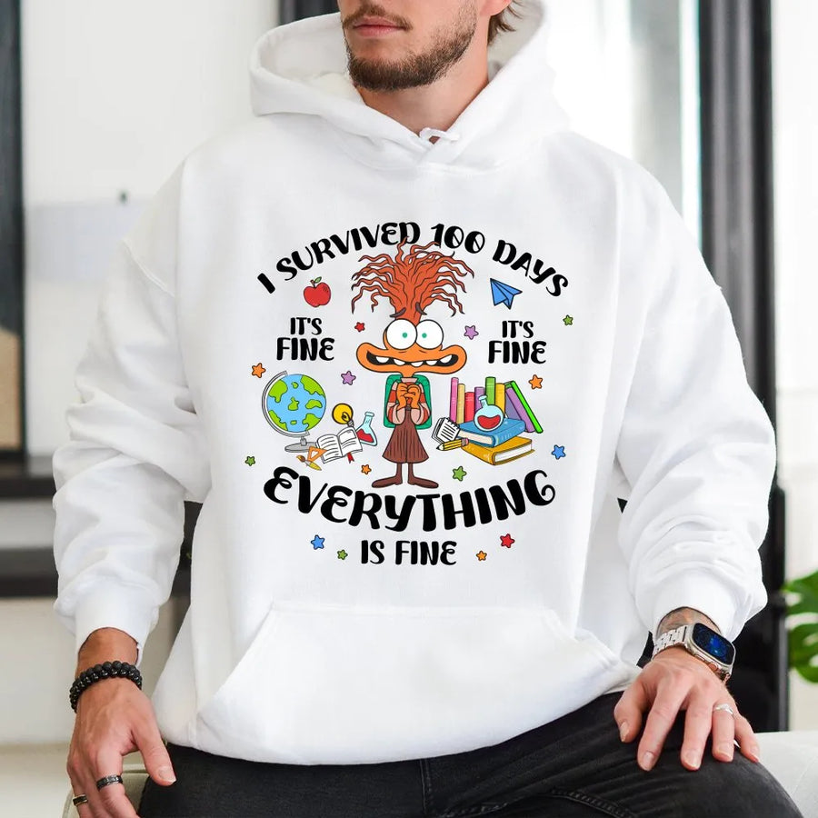 100 Days Of School Hoodie | Funny Teacher Survival Design | Premium Cotton Blend | Gift For Teachers And Students