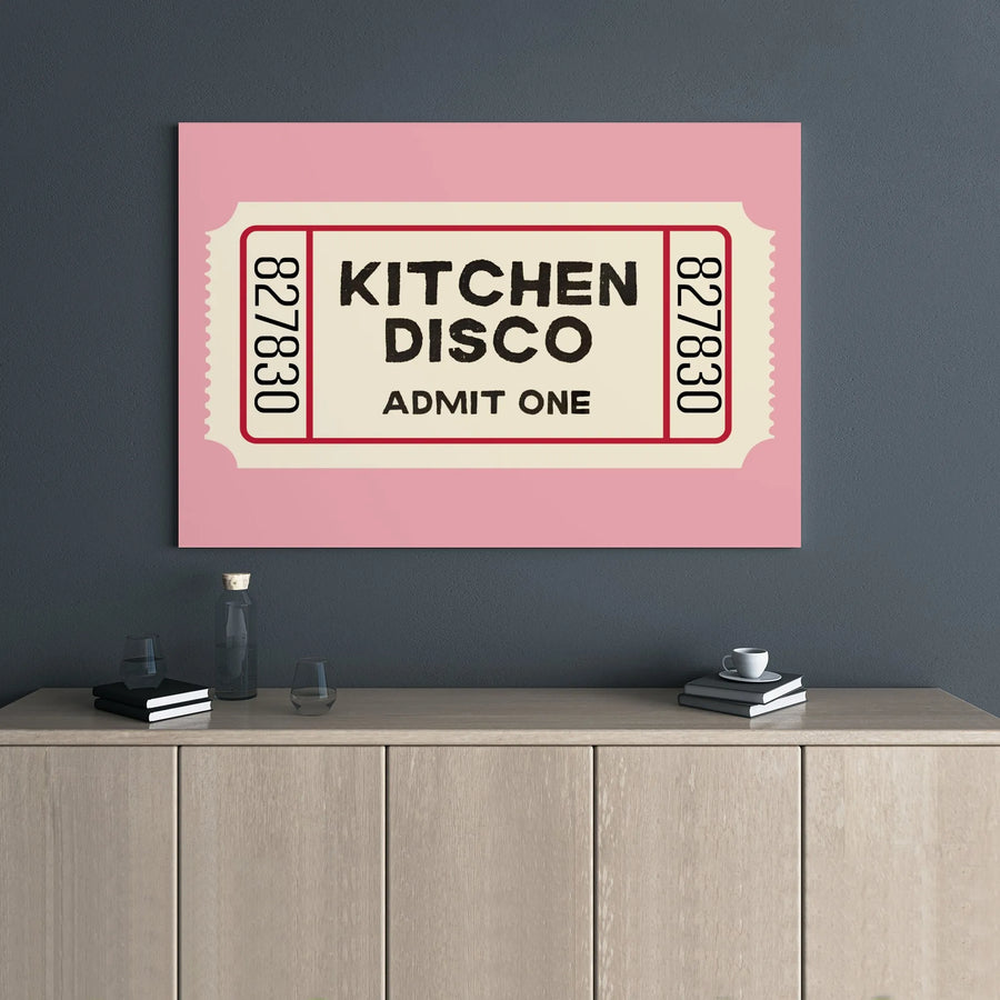 Kitchen Disco Canvas Wall Art | Retro Ticket Admit One Print | Premium Gallery Wrap Decor | Fun Housewarming Gift for Home Kitchen
