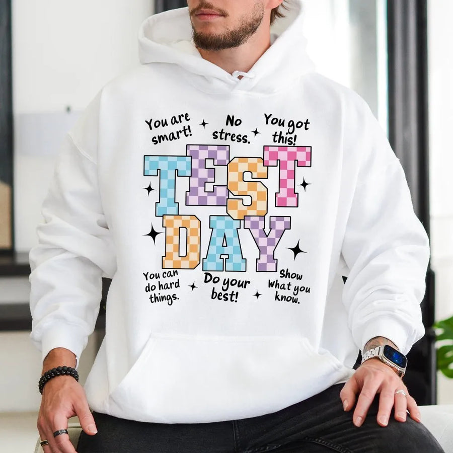 Test Day Hoodie | Retro Motivational Quote | Cozy Crewneck | Teacher Testing Week Gift