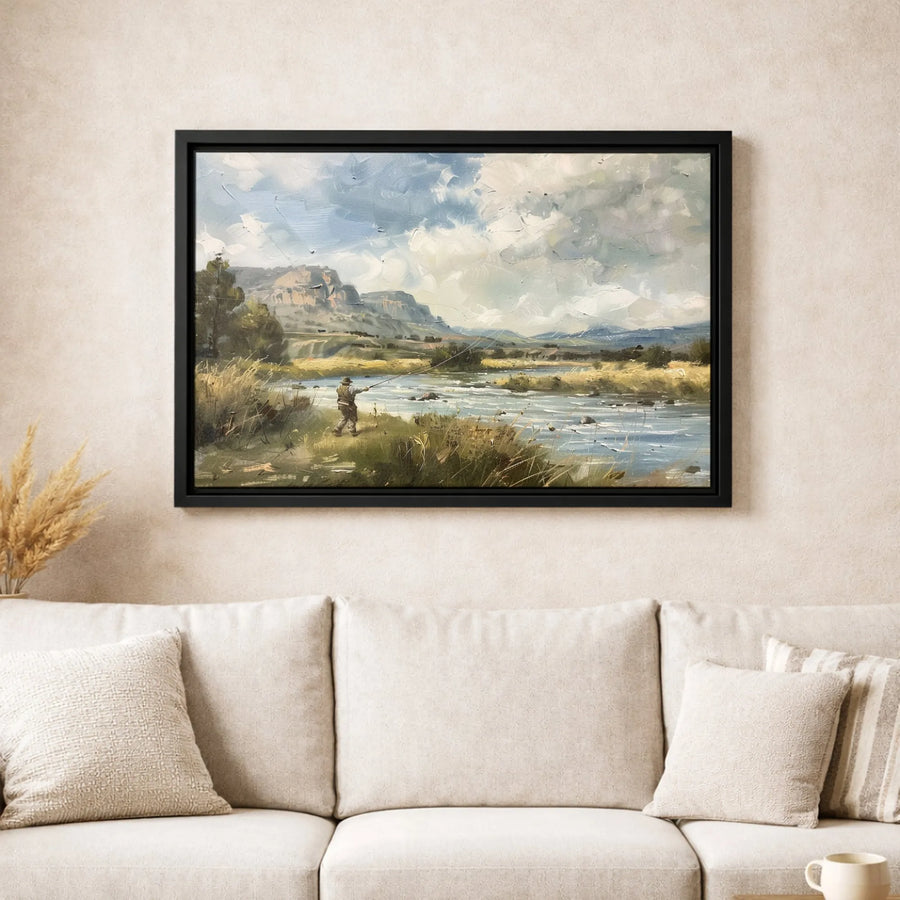 Fly Fishing Wall Art | Impressionist Mountain River Landscape | Premium Gallery Wrapped Canvas | Gift For Angler or Cabin Decor