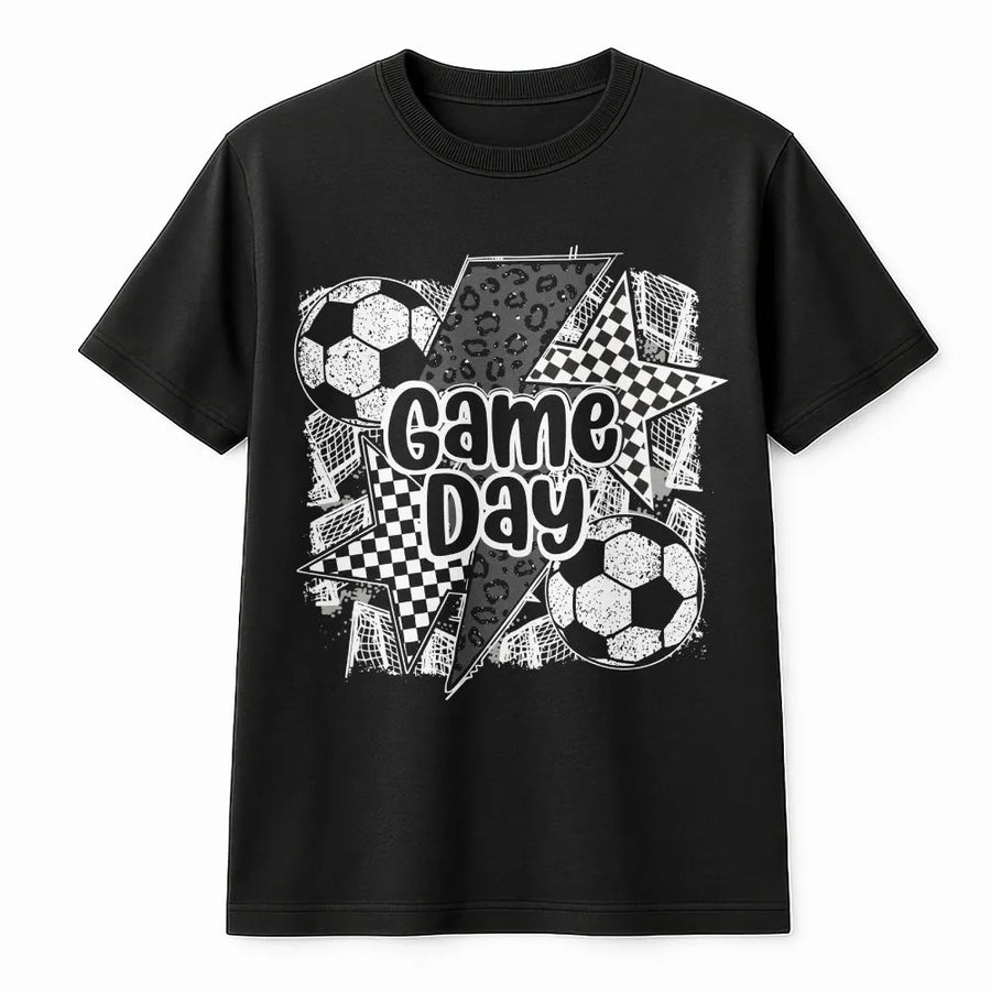 Soccer Game Day Graphic Tee | Checkered Star & Leopard Print Design | Soft Cotton Shirt | Game Day Gift for Soccer Mom