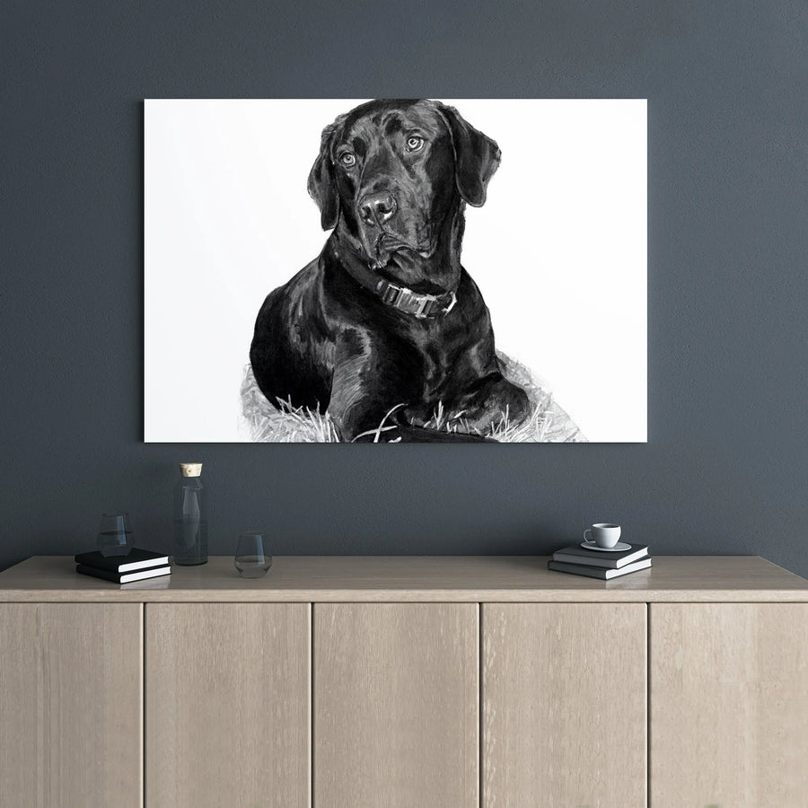 Black Labrador Portrait Canvas | Realistic Charcoal Drawing Style | Premium Gallery Wrap Wall Art | Dog Lover Home Decor Gift
