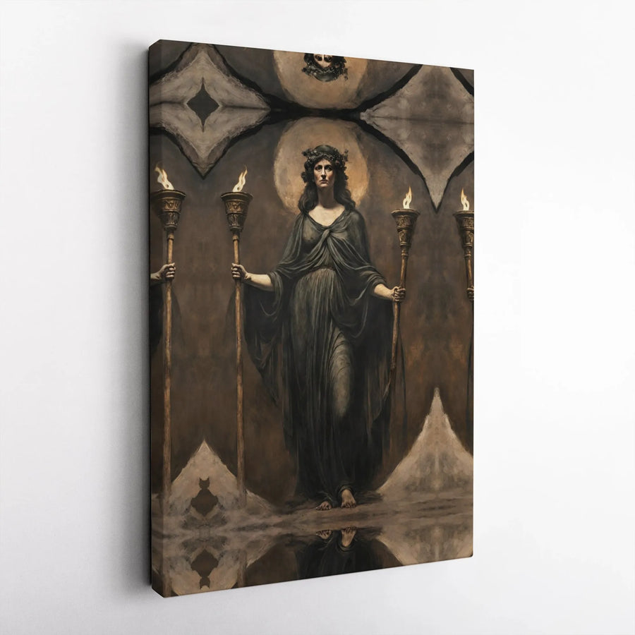 Hecate Canvas Wall Art | Greek Goddess of Magic with Torches | Premium Gallery Wrapped Print | Gothic Home Decor & Wiccan Altar Gift